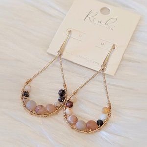 Beige Mix Natural Stone & Gold Teardrop Earrings